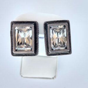 Vintage Silver Tone and Crystal Clip Earrings